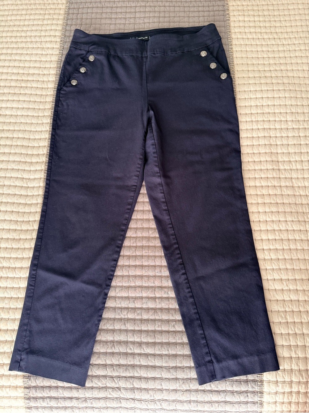 Counterparts Navy Cropped Stretch Pants with Decorative Buttons